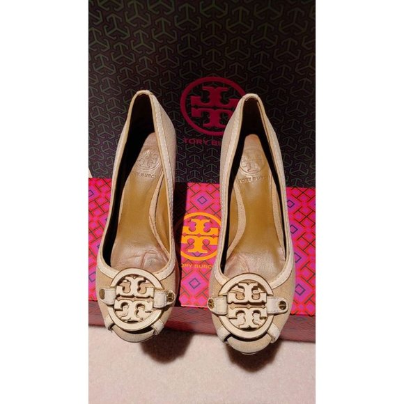 Tory Burch Designer Amanda Peep Open Toe Wedge Heels Size 6 - Picture 1 of 7